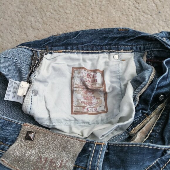 MEK Denim Osaka Jeans 36x32 Blue Straight Bootcut Distressed Button Fly GUC - Picture 7 of 7